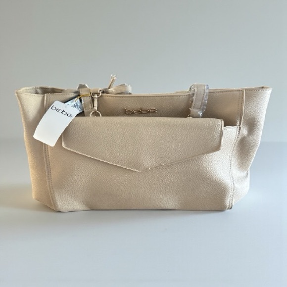 Bebe Cream Tote Bag with Envelope Pocket Bag - Picture 1 of 6